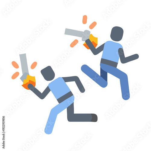 Two figures fleeing with fire arms in a flat design style illustration