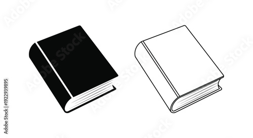 Two books depicted in a simplistic black and white line drawing style