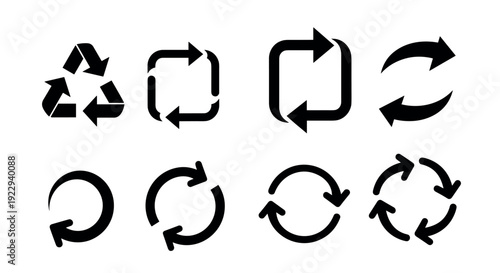 Collection of arrow icons for recycling and refresh concepts in solid style