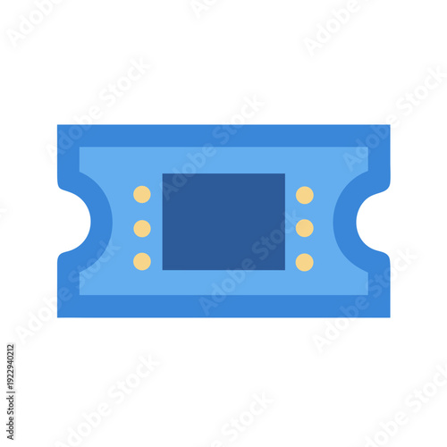 Illustrative blue ticket with yellow accents on a black background art