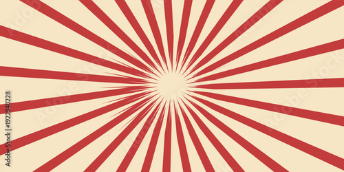 Vintage poster of red white sun or star burst radial lines. Vector illustration