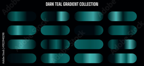 Dark Teal Gradient Vector Collection, Metallic Turquoise Color Swatches, UI Buttons, Web Design Elements, Backgrounds