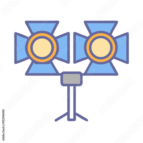 Studio Lighting Equipment with Two Fresnel Lights on Stand Against Black Background