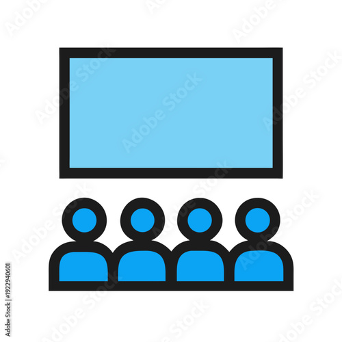 Audience Watching Presentation Icon Flat Design on Black Background, Isolated