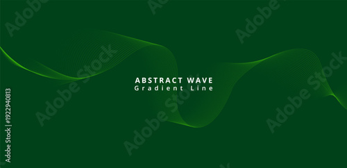 A vibrant green abstract wave gradient line design on a dark background