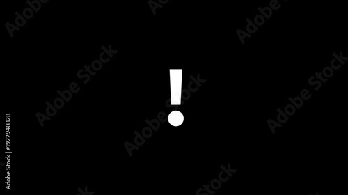 White exclamation mark symbol on black background. Important alert icon for warning, caution, attention, or error.