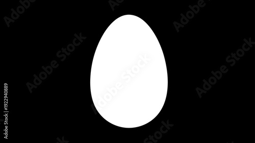 Minimalist white egg shape isolated on a solid black background, clean graphic design element representing food, nutrition, or new life concepts.