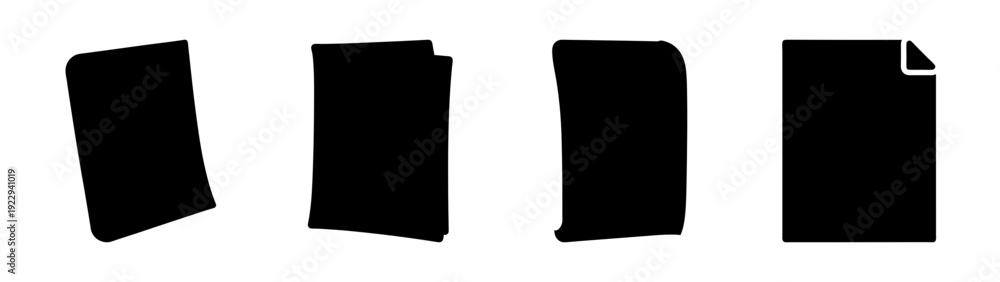 Fototapeta premium Four Black Documents with Different Angles and Folds flat design vector illustration