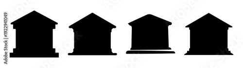Bank Buildings Silhouette Set Flat Design Vector Illustration