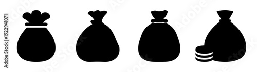 Four black graduation caps with tassels flat design vector illustration