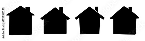 Row of Simple House Silhouettes Vector Illustration - Flat Design Icon Set