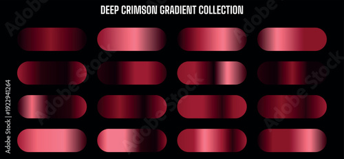 Deep Crimson Red Gradient Vector Collection, Metallic Shiny Color Swatches for UI, Web, App Design, Branding, Social Media, isolated on black