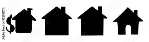 Set of house icons with dollar sign, flat design vector illustration