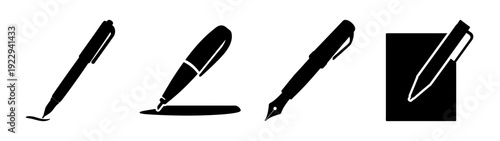 Pen Signing Document Vector Illustration Set in Flat Design Style vector illustration