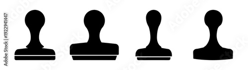 Four black rubber stamp icons in a row flat design vector illustration