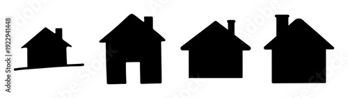 Set of black house silhouettes in flat design vector illustration