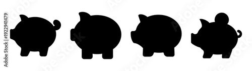 Piggy Banks Silhouette Set, Finance Concept Flat Design vector illustration