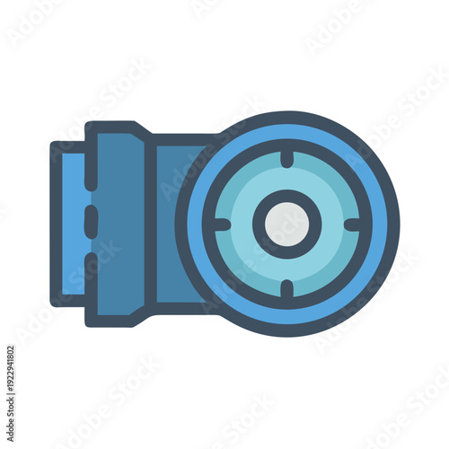 Stylized blue pipe or plumbing fitting, front view, against a black background