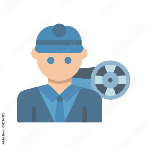 Blue uniform lifeguard icon with life preserver on black background stock illustration