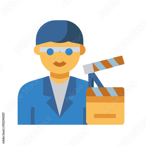 Illustration of film director holding clapper board against a black background