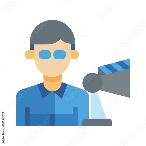 Flat vector illustration of a film director with a clapperboard on black background