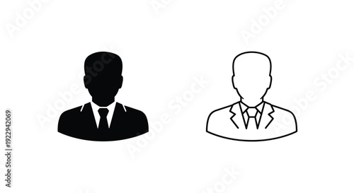 Two simple silhouettes of men in suits one solid and one outlined