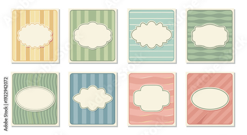 Vintage pastel frames on striped and wavy backgrounds
