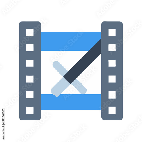 Blue Film Reel Icon with Cross Symbol Representing Media Deletion or Exclusion