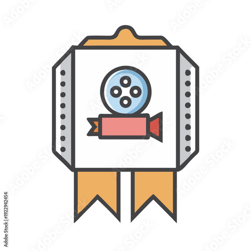 Movie Award Ribbon Icon Displaying Film Reel Symbol for Cinematic Achievements