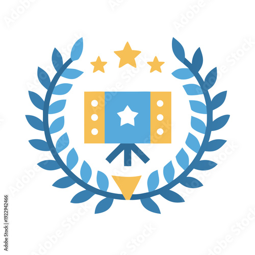 Flat design illustration of a film award or movie laurel with star emblem