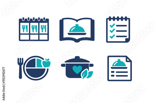 Vector recipe pot icons calendar icon meal grocery checklist no list scalable
