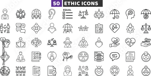 Ethic and moral values line editable icon set. Vector illustration of integrity and fairness.