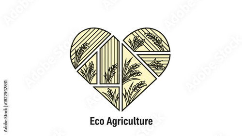 Heart-Shaped Eco Agriculture Logo with Wheat Fields