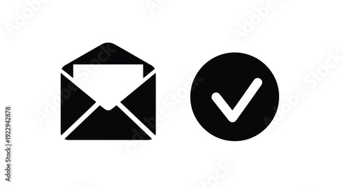 Simple black icons depicting an envelope and a checkmark symbol
