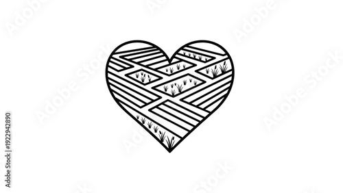 Heart Shaped Field Pattern Black and White Line Art