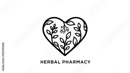 Herbal Pharmacy Botanical Heart Logo Concept