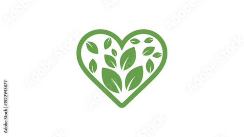 Eco-Friendly Green Heart with Leaves - Nature and Healthy Lifestyle Concept