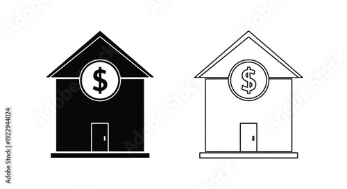 Two house icons one black and one white each displaying a dollar sign