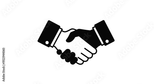 A simple black silhouette depicting two hands in a handshake
