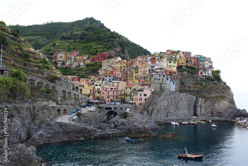 Beautiful view of Manarola. Is one of five famous colorful villages of Cinque Terre National Park (Five Lands).