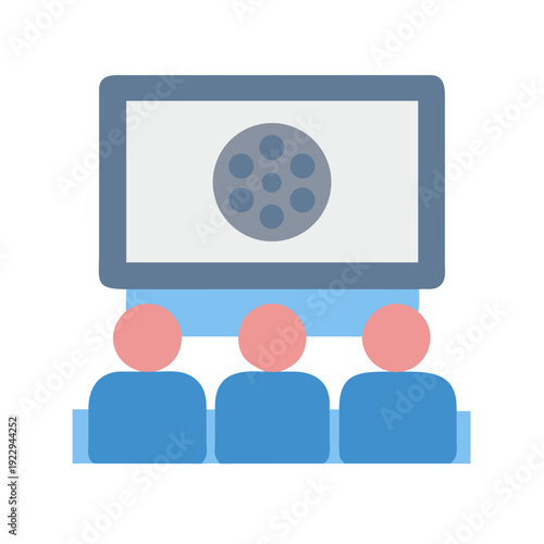 Cinema Audience Watching Film: Flat Icon Depicting Movie Theater Experience