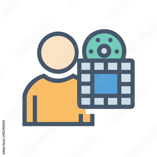 Abstract user icon with data matrix and disc in flat style design