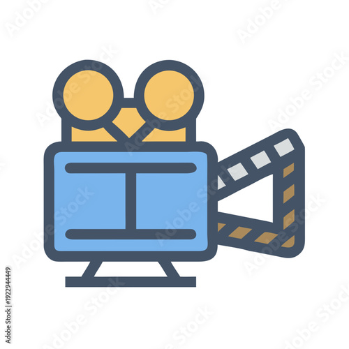 Iconic cinema camera and clapperboard illustration, perfect for entertainment industry themes.