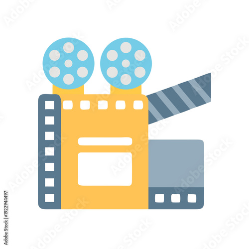 Retro Movie Camera Icon in Flat Design, Cinematography, Film Making