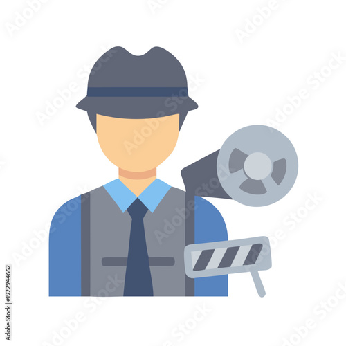 Retro film director avatar wearing fedora with film reel and clapperboard