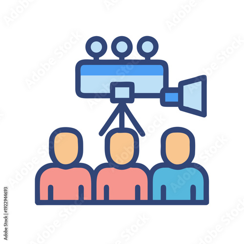 Movie camera shooting people, concept of online movie streaming, film industry