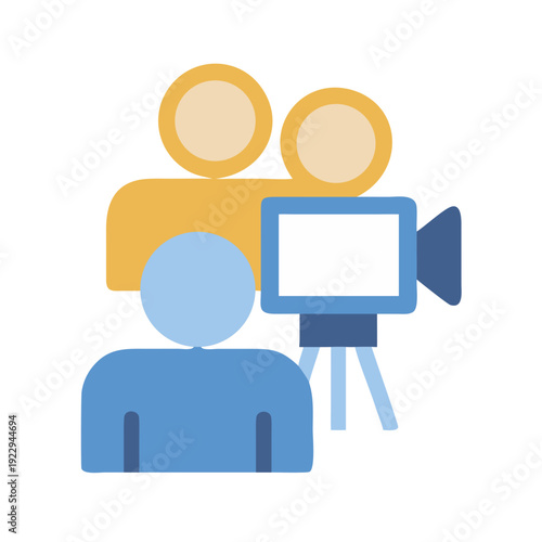 Flat design illustration of a film crew with camera and people on black
