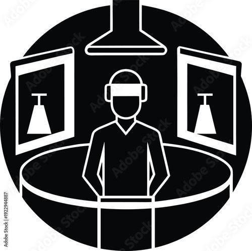 Virtual Reality Lab Scene Flat Icon Style Silhouette Vector Art Illustration