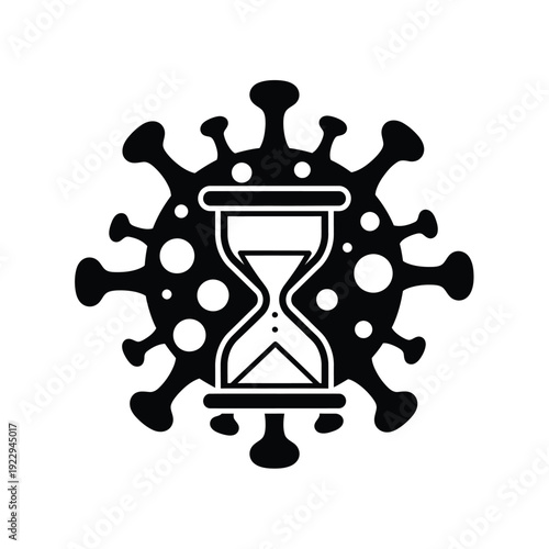 Vector illustration icon black silhouette of hourglass surrounded by virus particles