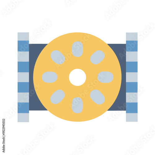 Stylized film reel icon depicting media entertainment in a flat style design